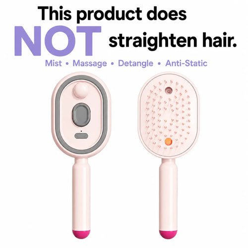 【Not straightened】Electric Spray Air Cushion Massage Comb, Self-Cleaning Anti-Tangle Hair Brush, Anti-Static Volumizing Scalp Massage Brush for Dry Frizzy Hair Care, No Essential Oil Included - Color: Pink